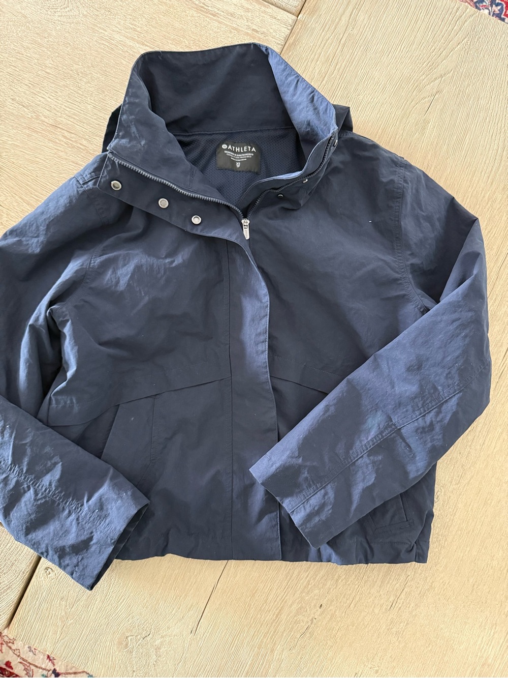 Athleta Navy Lightweight Utility Jacket with Zip and Snap Placket